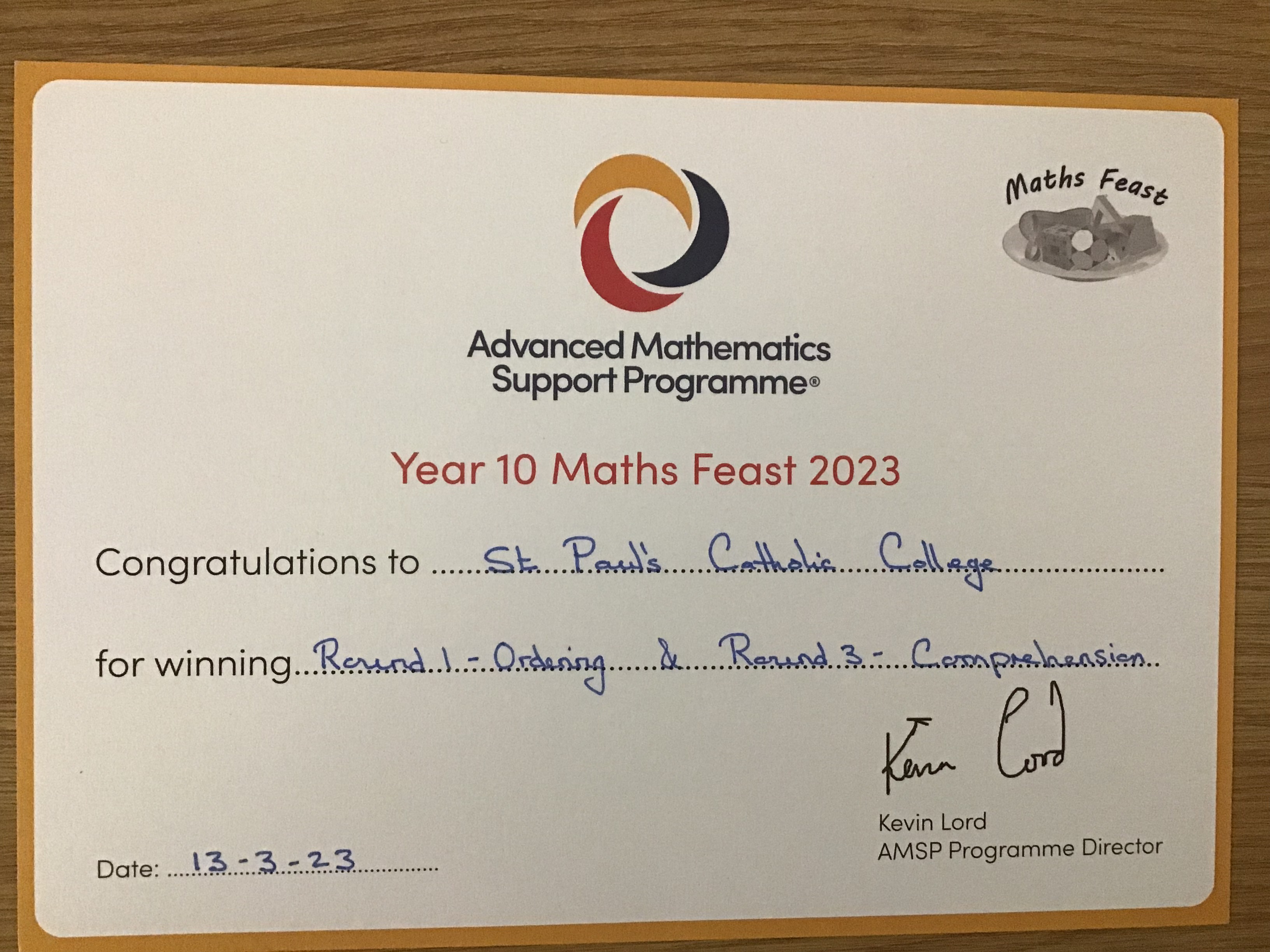 Maths Feast Challenge St Paul's Catholic College