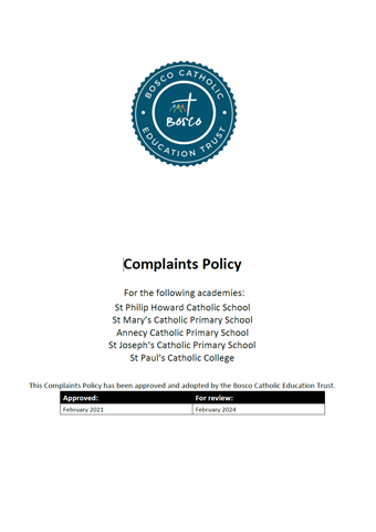 Complaints Policy (Bosco)